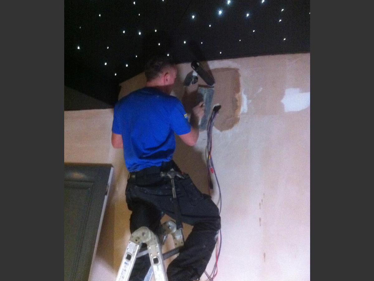 3 of 3 - Wall reinforced and re-plastered to accommodate a 15kg JVC HD projector.
